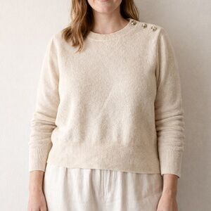 J.Crew Cream Button Shoulder Sweater | Size Large | Quiet Luxury Knit